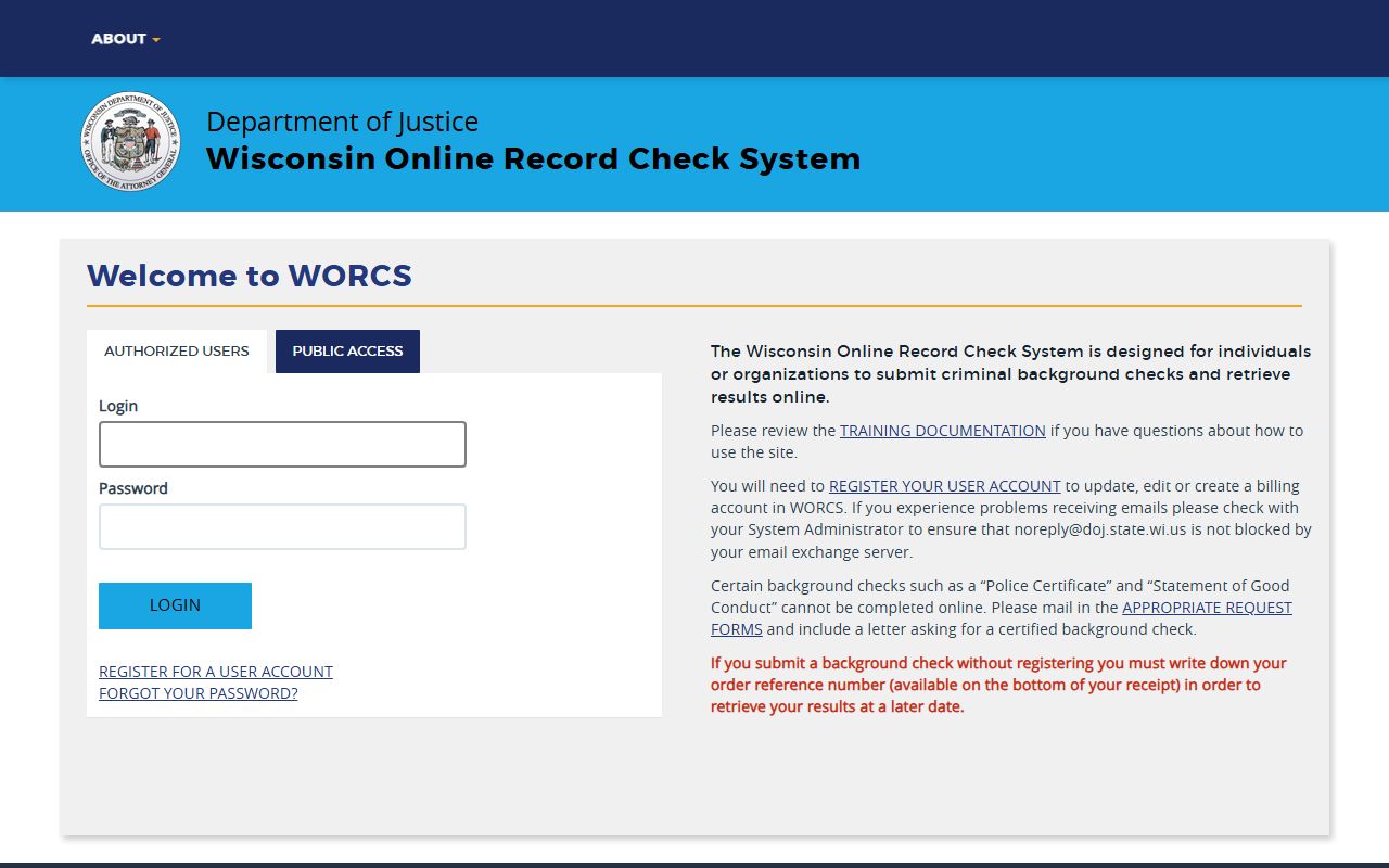 Wisconsin DOJ WORCS for Green County criminal-history records